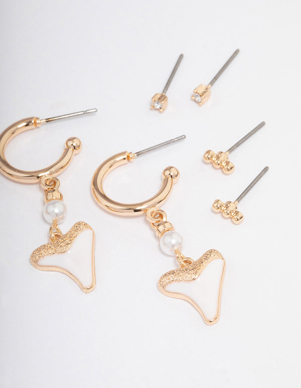 Gold Shark Tooth Earrings 4-Pack