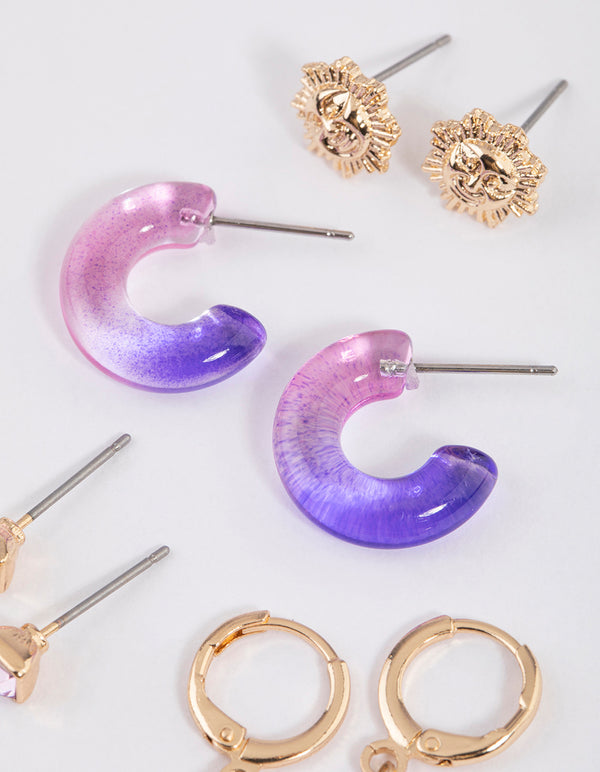 Gold Tie Dye Shell Earrings 4-Pack