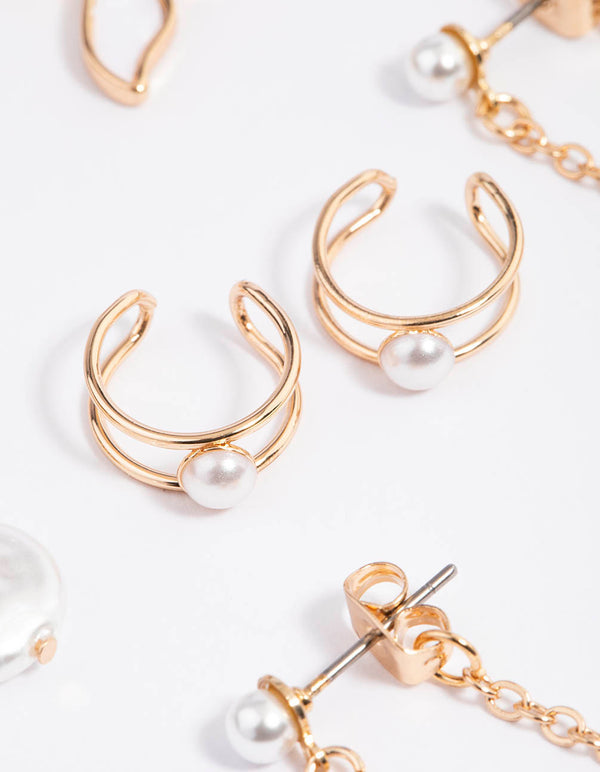 Gold Pearly Fin Earrings 4-Pack