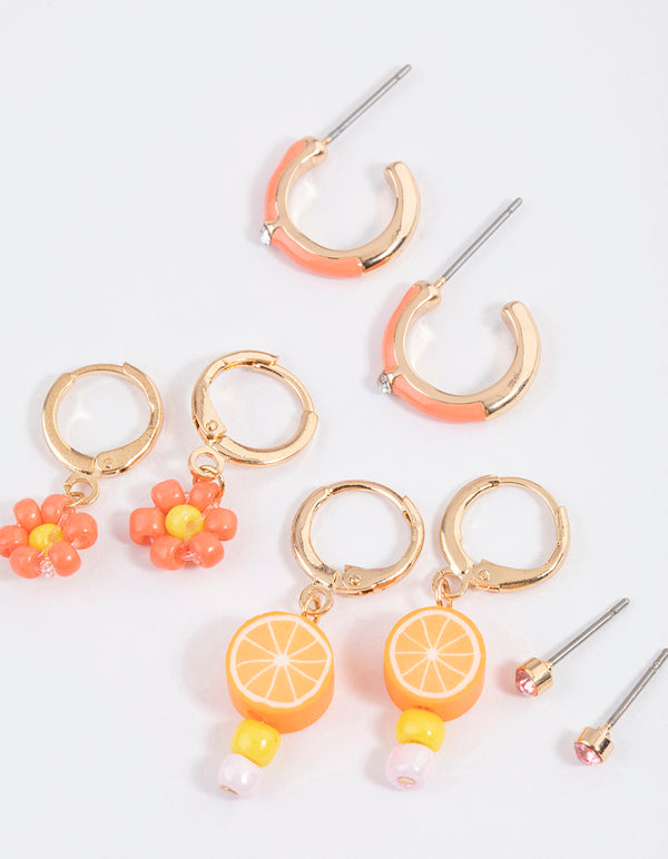Gold Citrus Orange Earrings 4-Pack