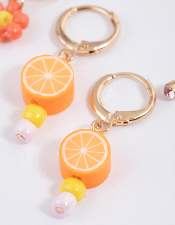 Gold Citrus Orange Earrings 4-Pack