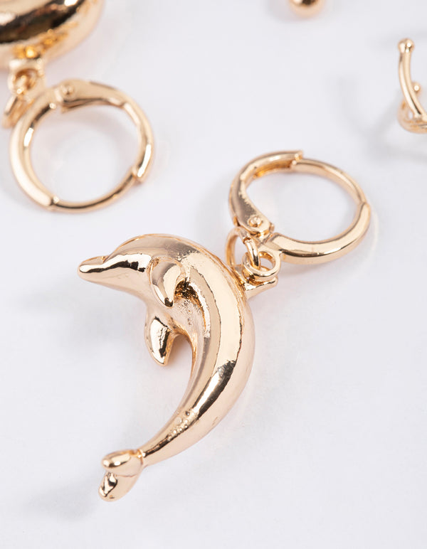 Golden Dolphin Earrings 4-Pack