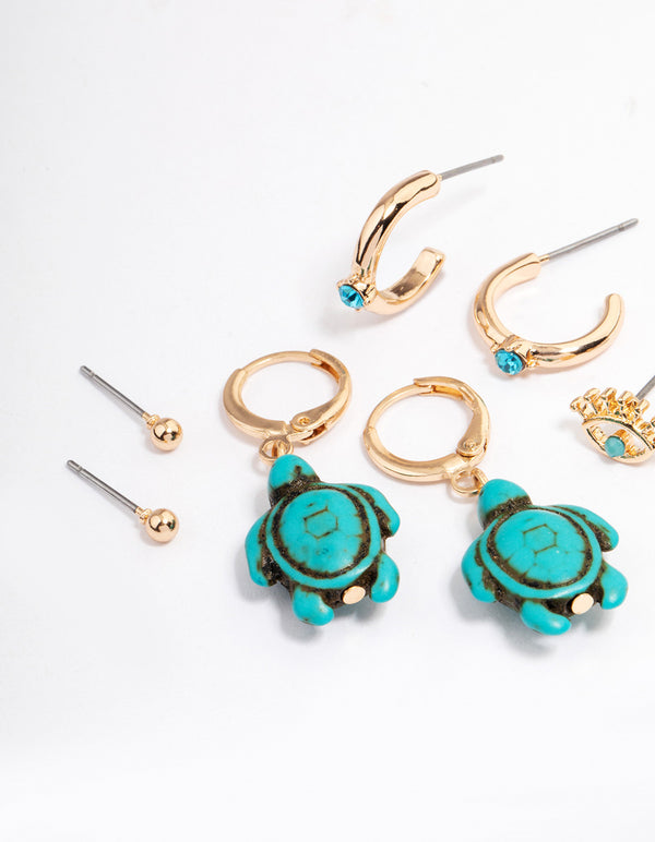 Gold Mini Turtle Earrings 4-Pack