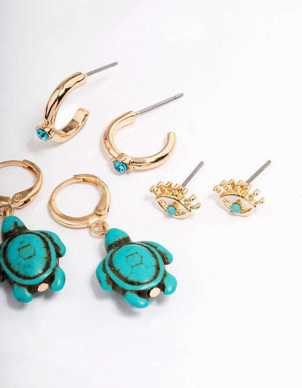 Gold Mini Turtle Earrings 4-Pack