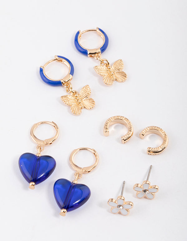 Gold Butterfly & Daisy Earrings 4-Pack