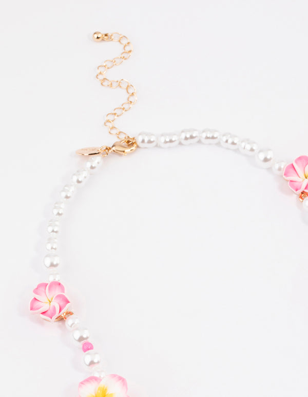 Gold Hibiscus Pearl Necklace