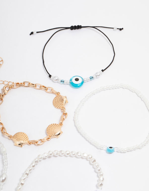 Gold Balance Shell Bracelet 5-Pack