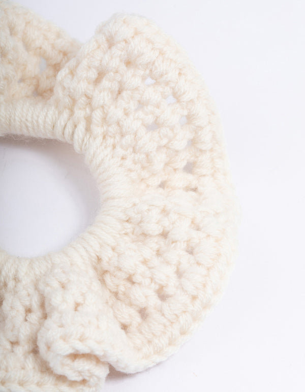 Fabric Cream Knitted Hair Scrunchie