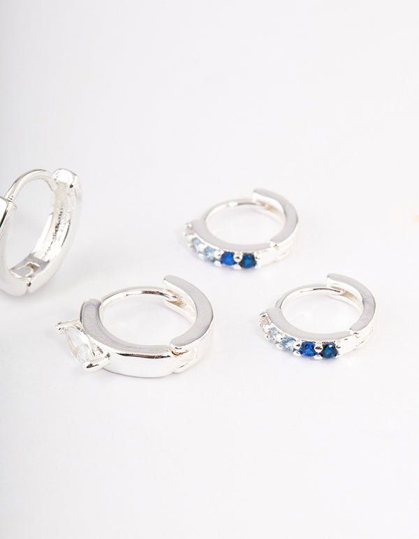 Silver Plated Brass Cubic Zirconia Statement Huggie Earrings Pack