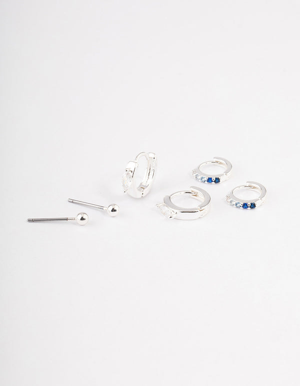 Silver Plated Brass Cubic Zirconia Statement Huggie Earrings Pack