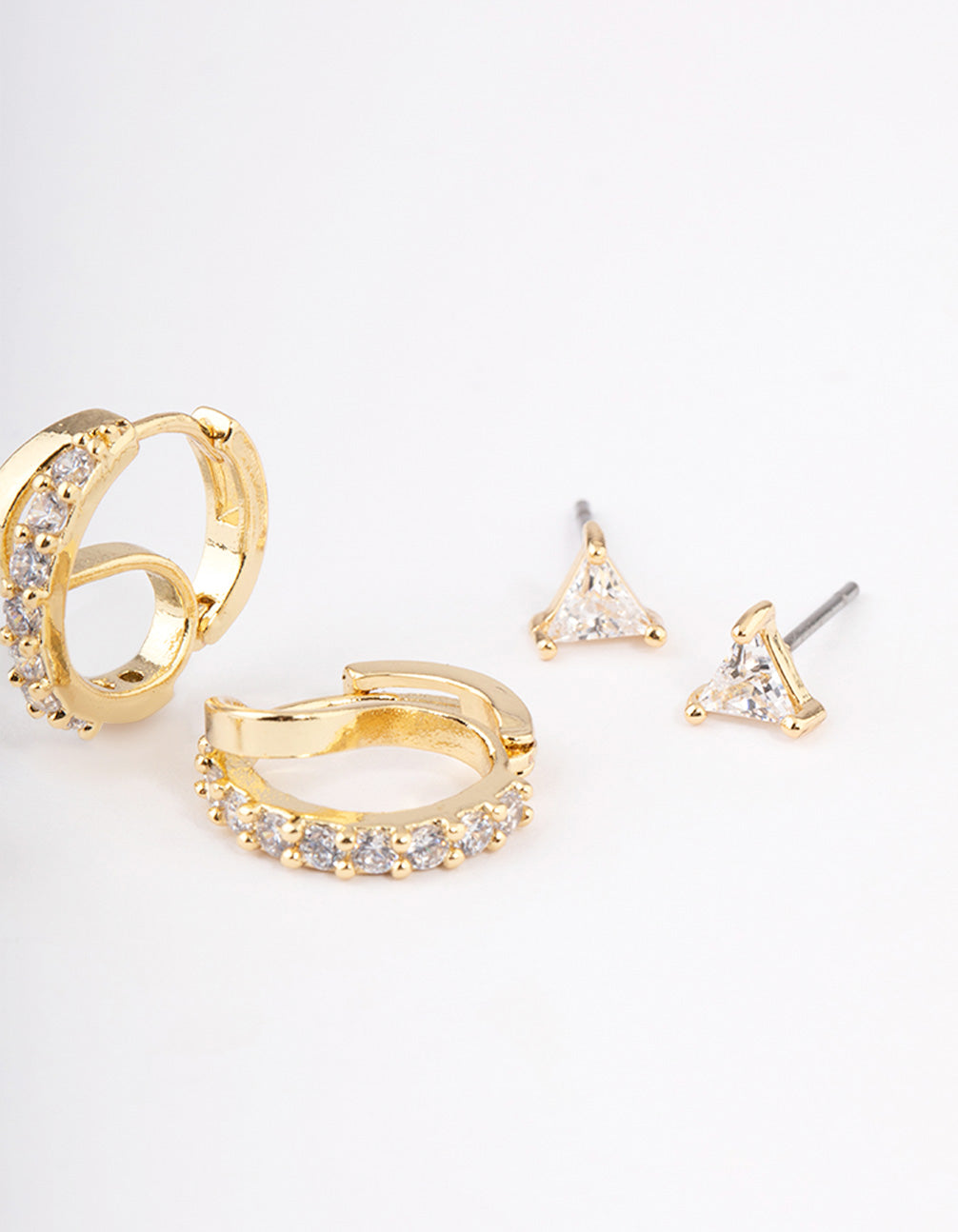 Gold Plated Brass Cubic Zirconia Double Hoop Earrings Pack