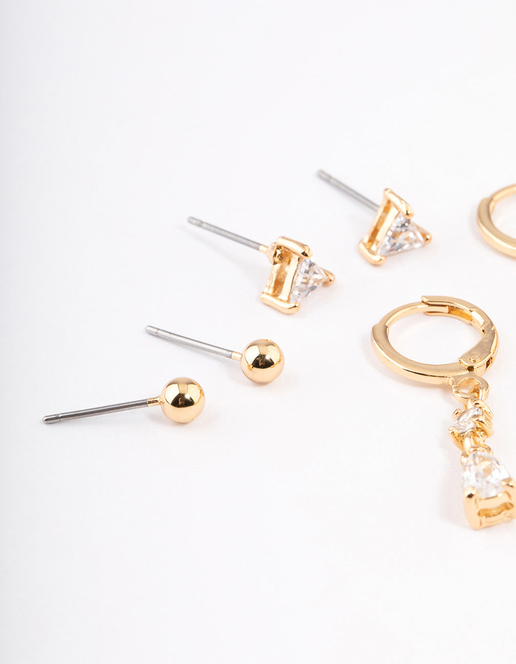 Gold Plated Brass Cubic Zirconia Triangle & Drop Earrings Pack
