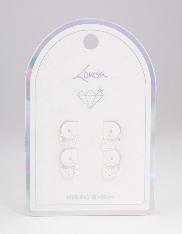 Sterling Silver Textured Hoop Earring Pack