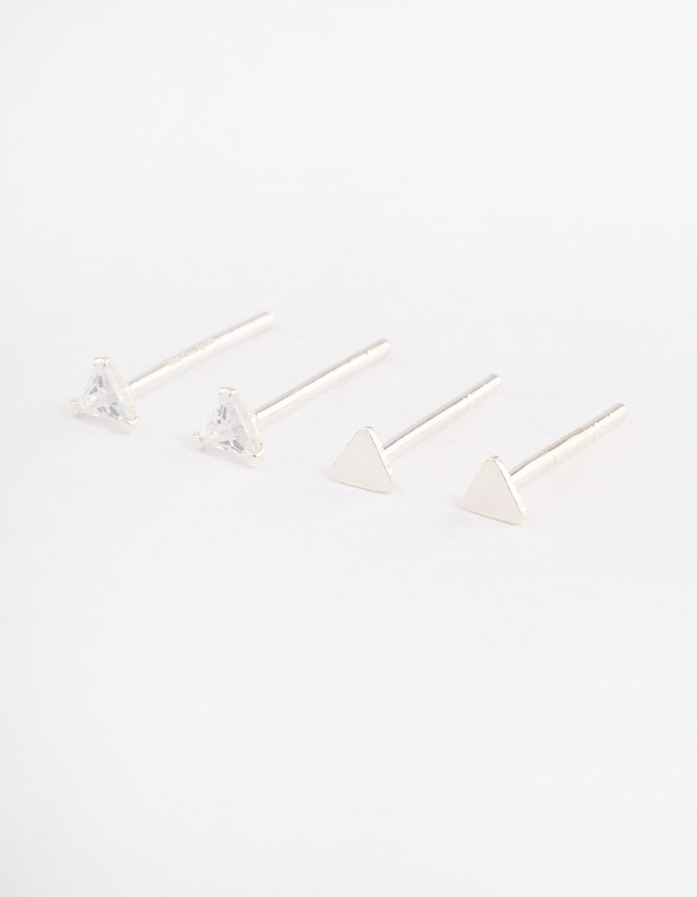 Sterling Silver Plain & Diamante Triangle Stud Earring Pack