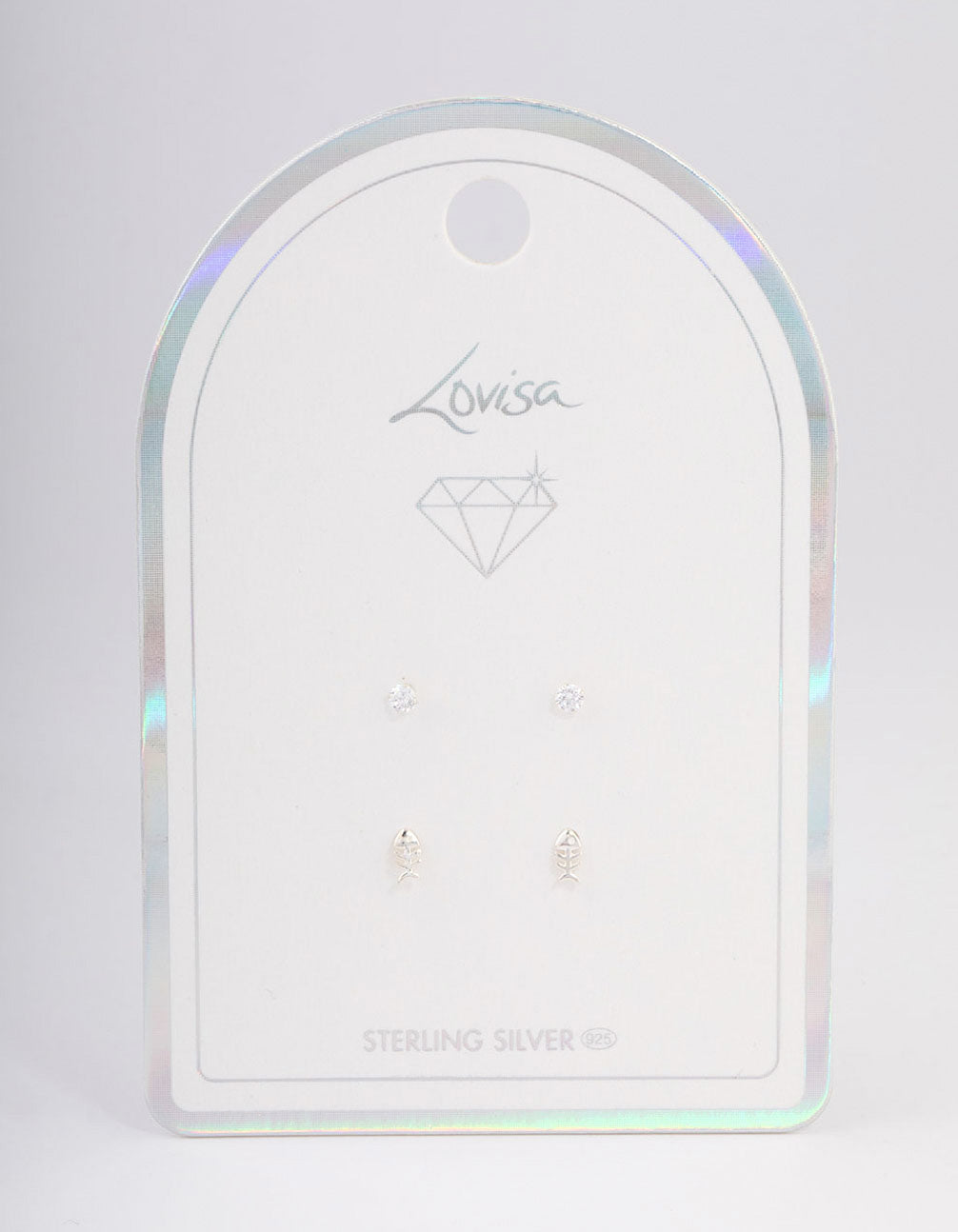 Sterling Silver Diamante & Fish Stud Earring Pack