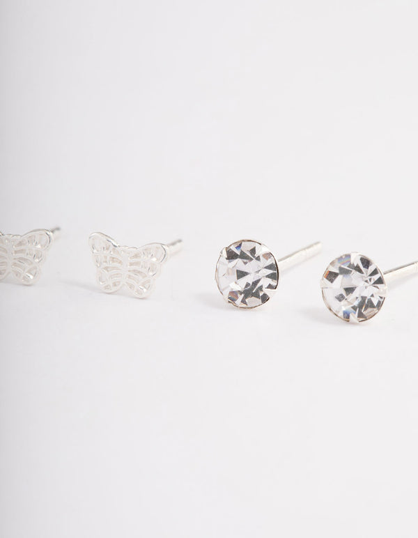 Sterling Silver Diamante & Butterfly Earring Pack