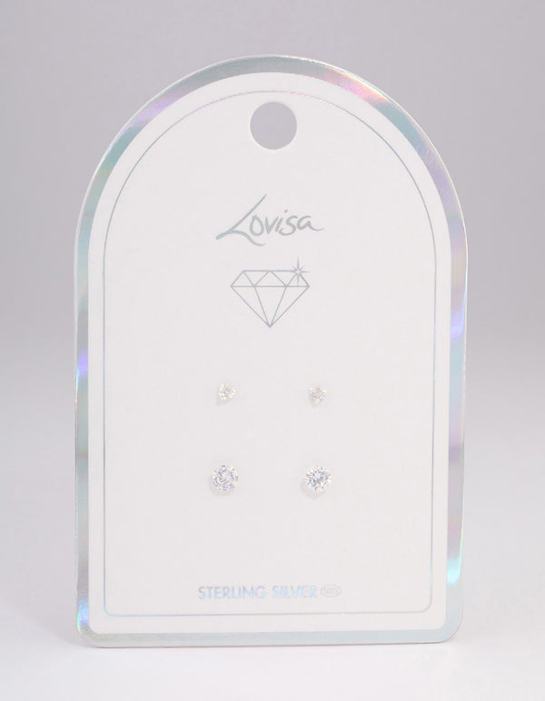 Sterling Silver Diamante Heart Stud Earring Pack