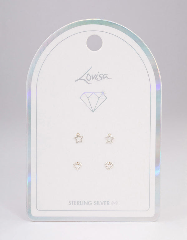 Sterling Silver Cut Out Star & Heart Earring Pack