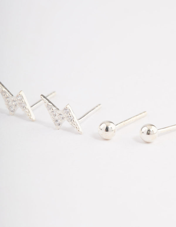 Sterling Silver Diamante Lightning Bolt Earring Pack