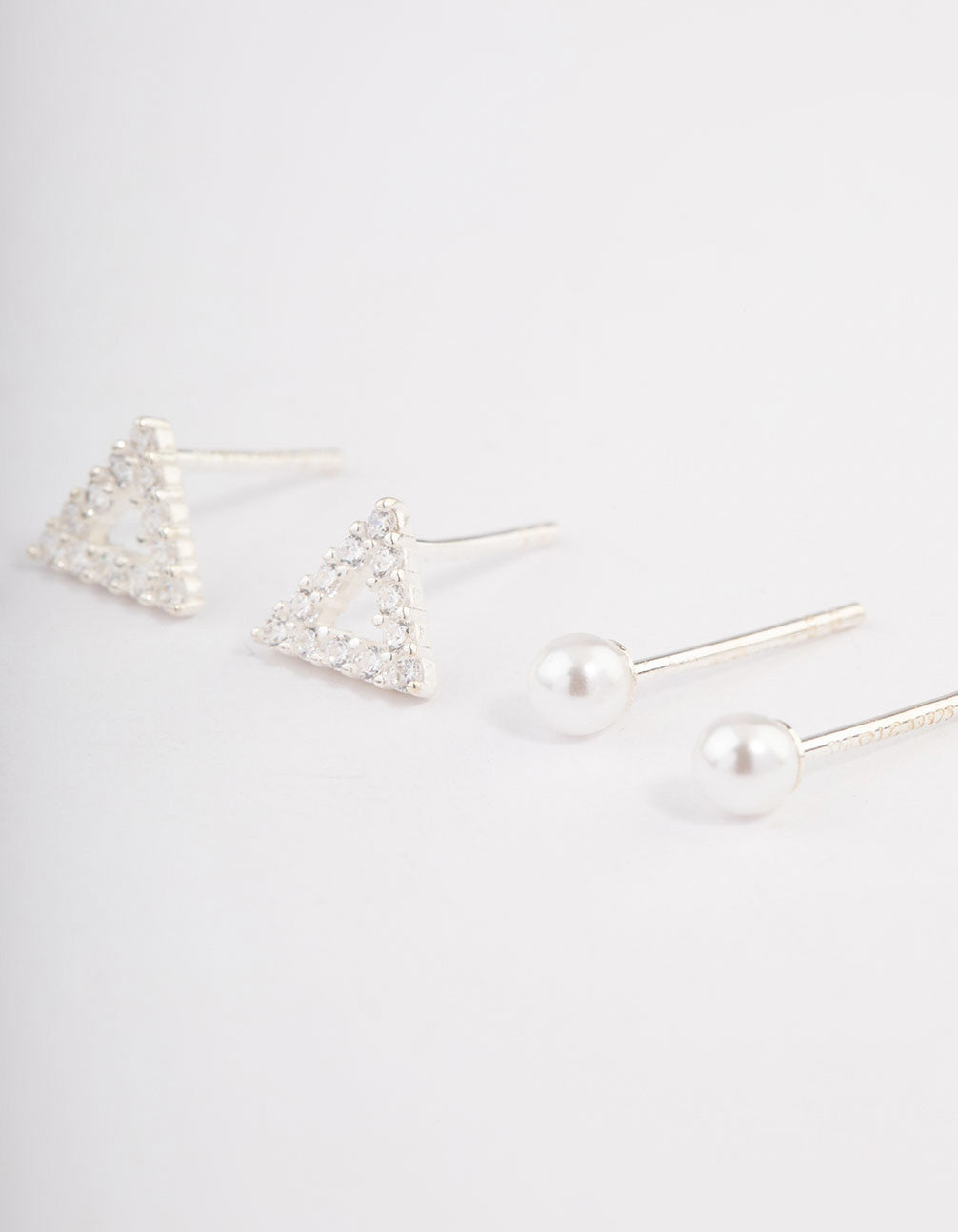 Sterling Silver Diamante Triangle & Pearl Stud Earring Pack