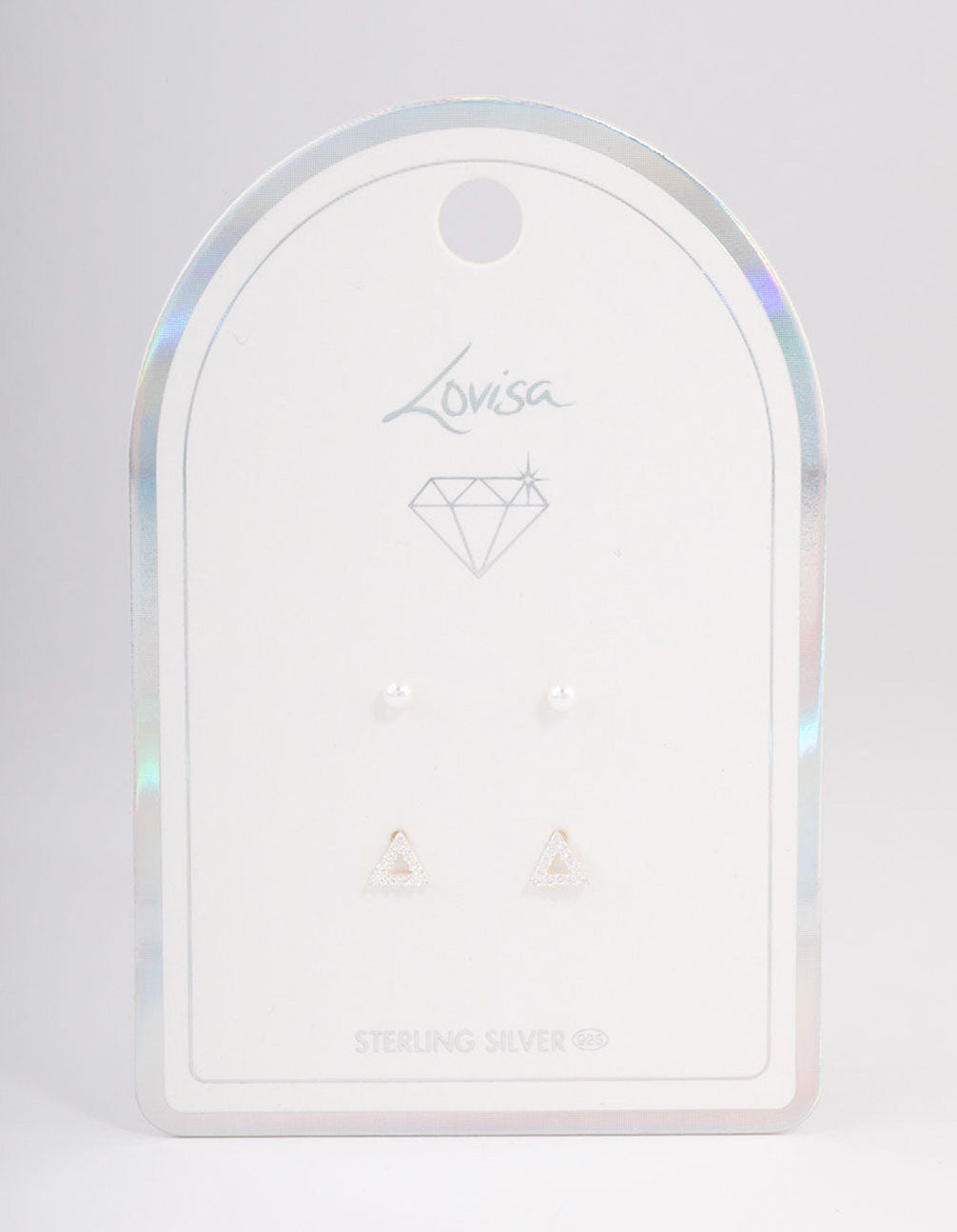 Sterling Silver Diamante Triangle & Pearl Stud Earring Pack