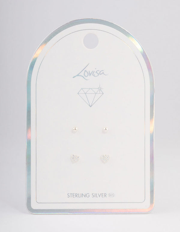 Sterling Silver Diamante Love Heart Stud Earring Pack