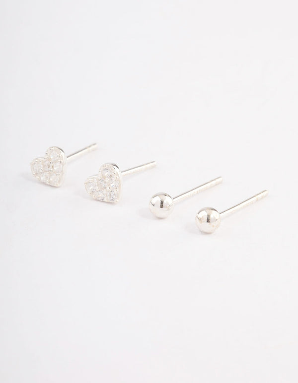 Sterling Silver Diamante Love Heart Stud Earring Pack