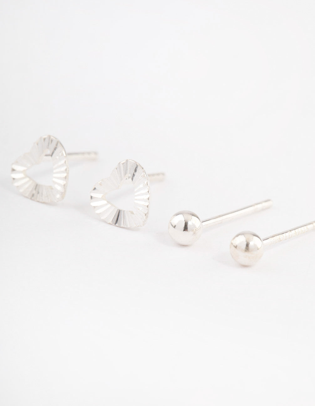 Sterling Silver Textured Heart Stud Earring Pack