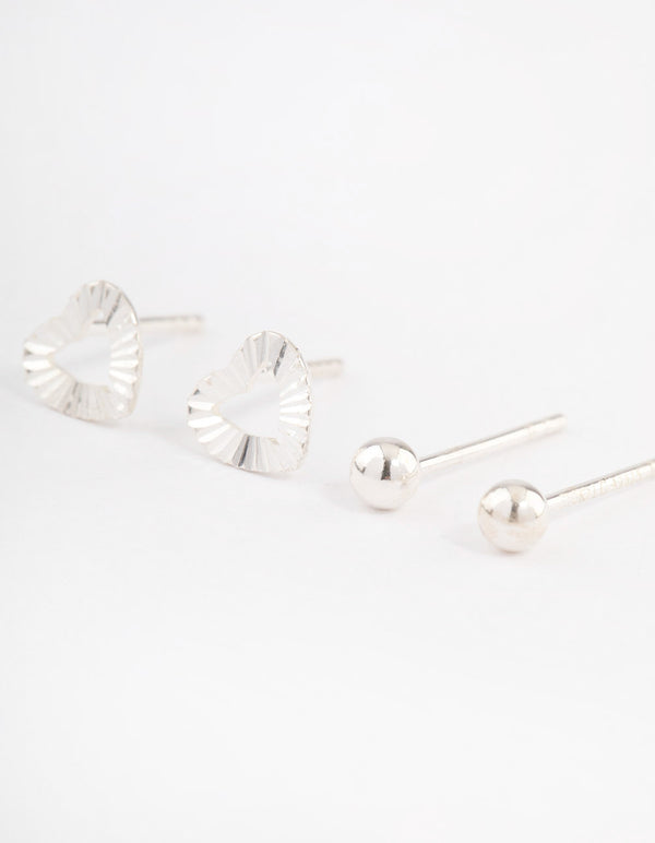 Sterling Silver Textured Heart Stud Earring Pack