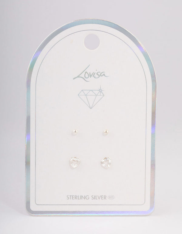 Sterling Silver Textured Heart Stud Earring Pack