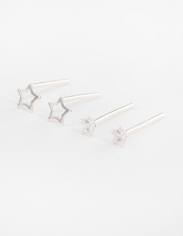 Sterling Silver Diamante & Star Cut Out Earring Pack