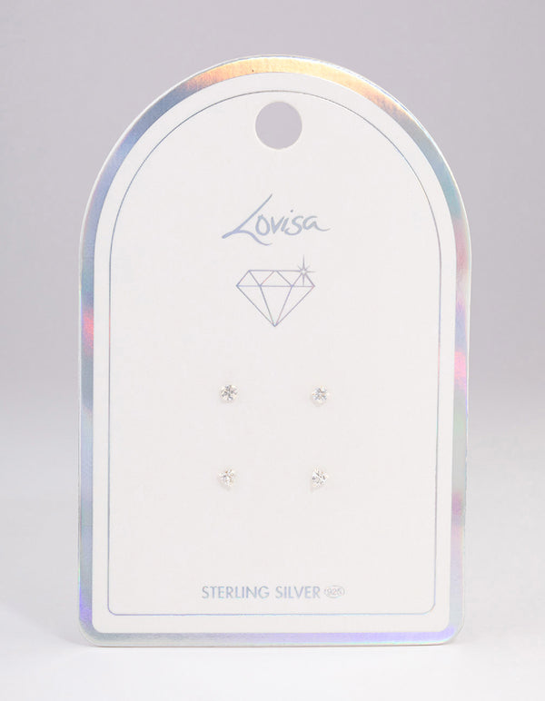 Sterling Silver Diamante & Triangle Stud Earring Pack