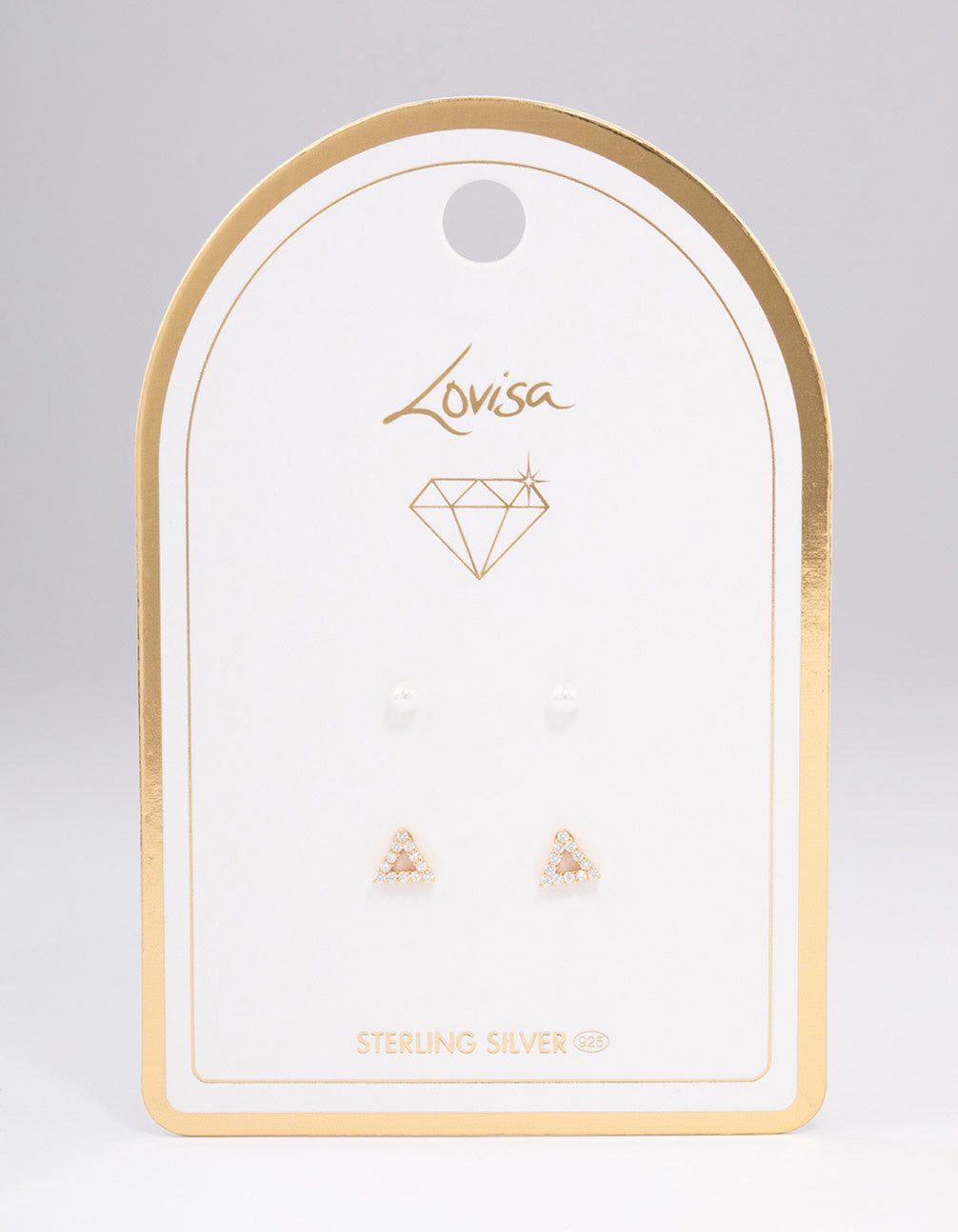Gold Plated Sterling Silver Diamante Triangle & Pearl Stud Earring Pack