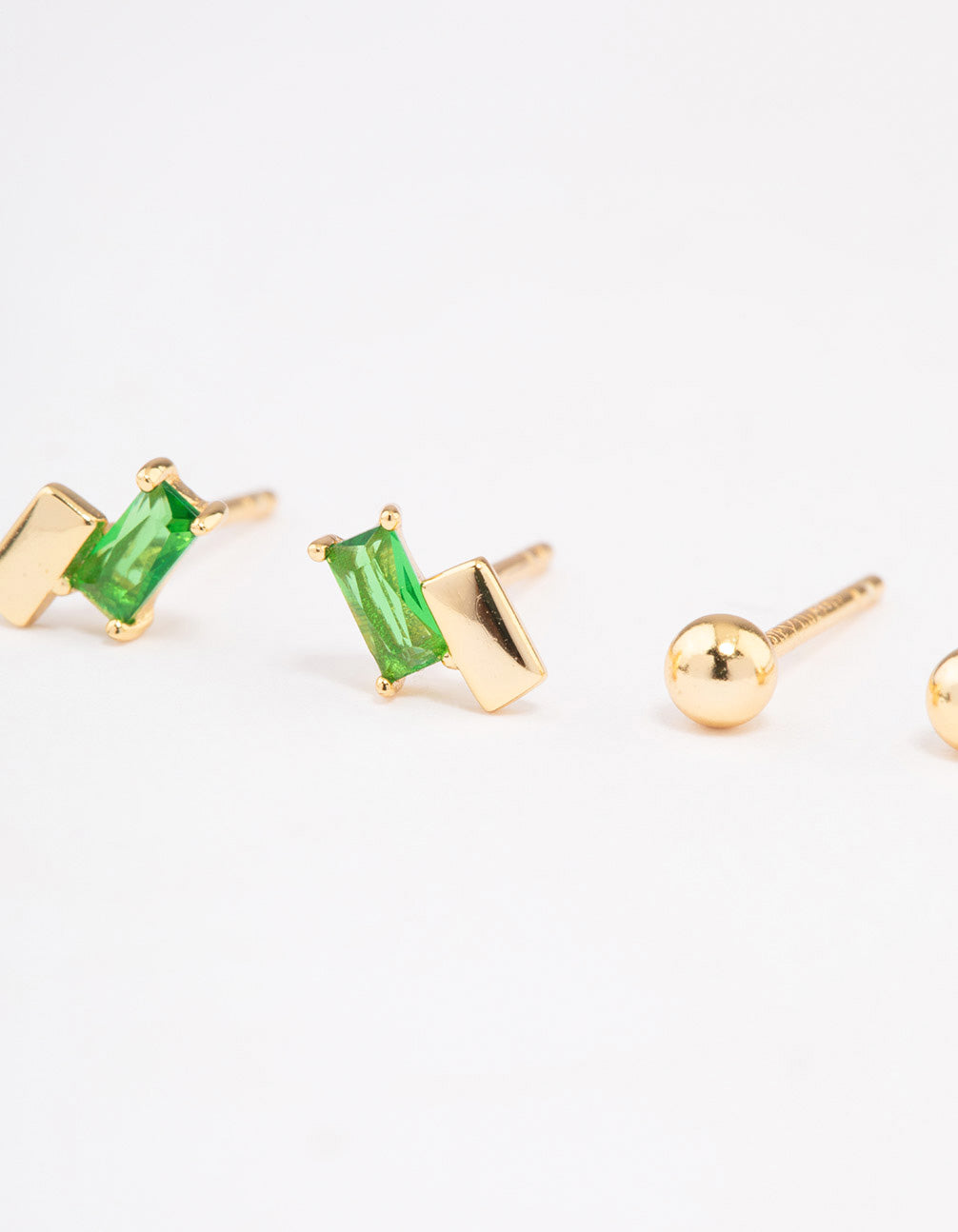 Gold Plated Sterling Silver Diamante & Baguette Stud Earring Pack