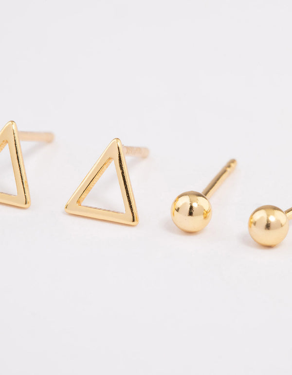 Gold Plated Sterling Silver Plain & Cut Out Triangle Earring Pack