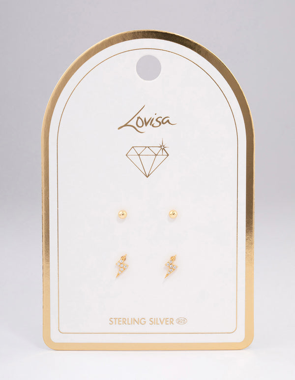 Gold Plated Sterling Silver Diamante Lightning Bolt Earring Pack