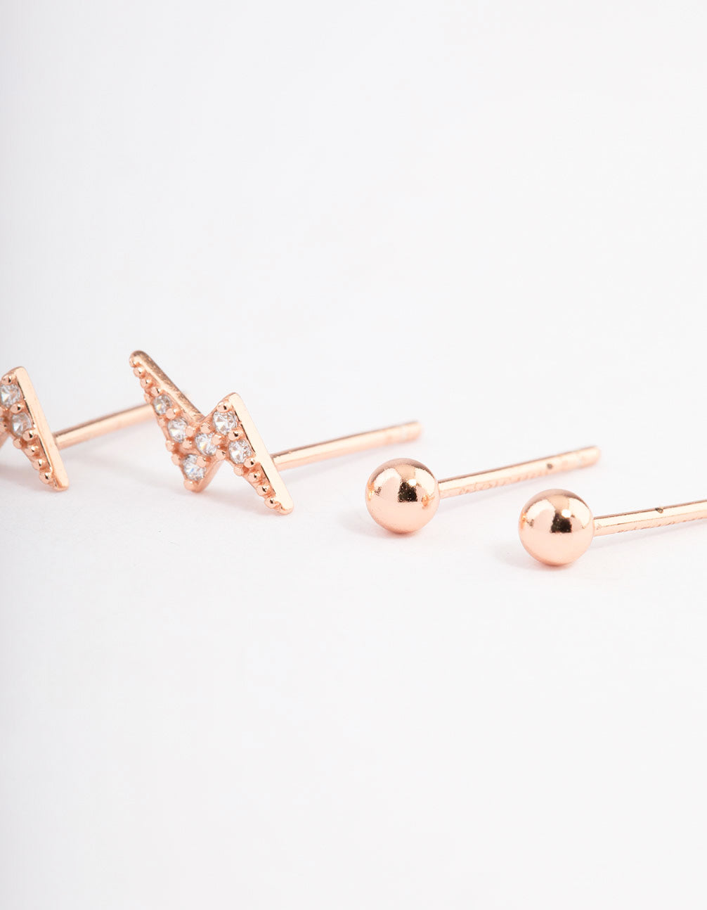 Rose Gold Plated Sterling Silver Diamante Lightning Earring Pack