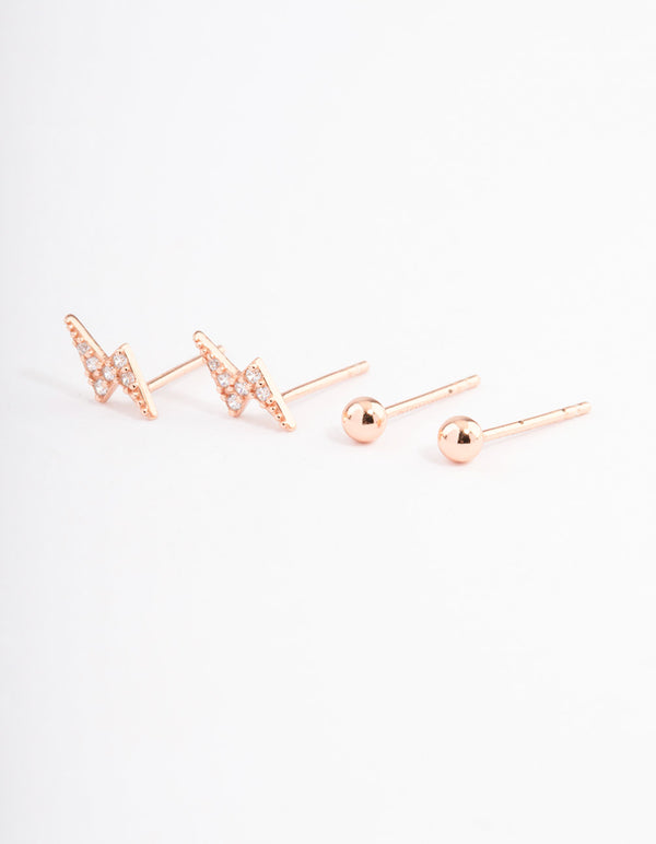 Rose Gold Plated Sterling Silver Diamante Lightning Earring Pack