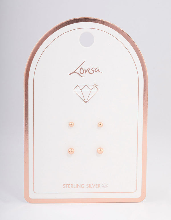 Rose Gold Plated Sterling Silver Plain Stud Earring Pack