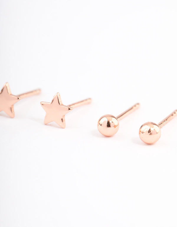 Rose Gold Plated Sterling Silver Solid Stud Earring Pack