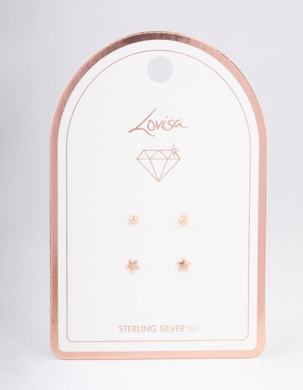 Rose Gold Plated Sterling Silver Solid Stud Earring Pack