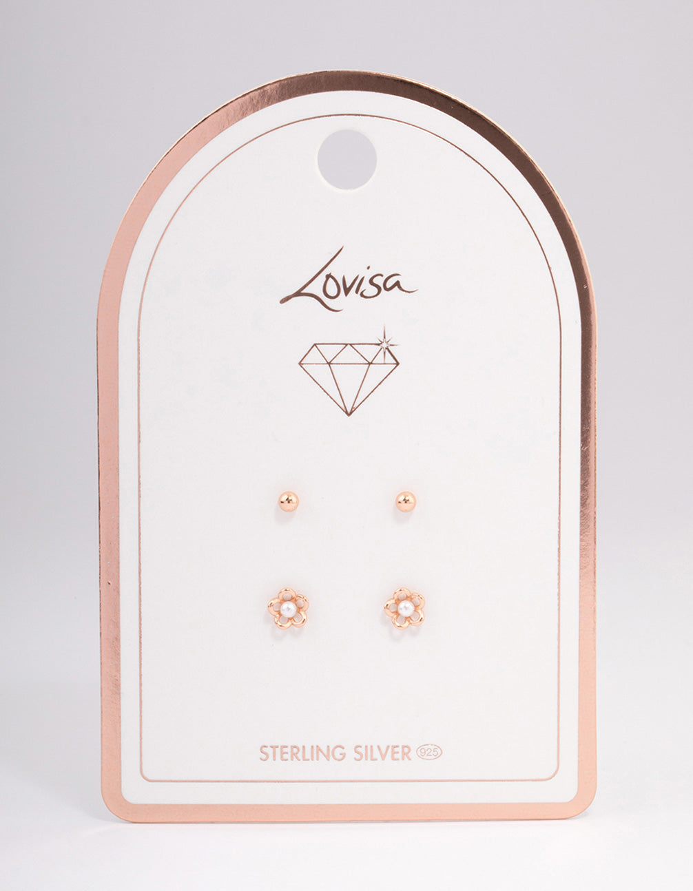 Rose Gold Plated Sterling Silver Pearl & Flower Stud Earring Pack