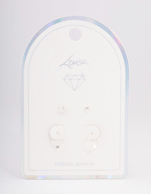 Sterling Silver Star Stud & Hoop Earring Pack