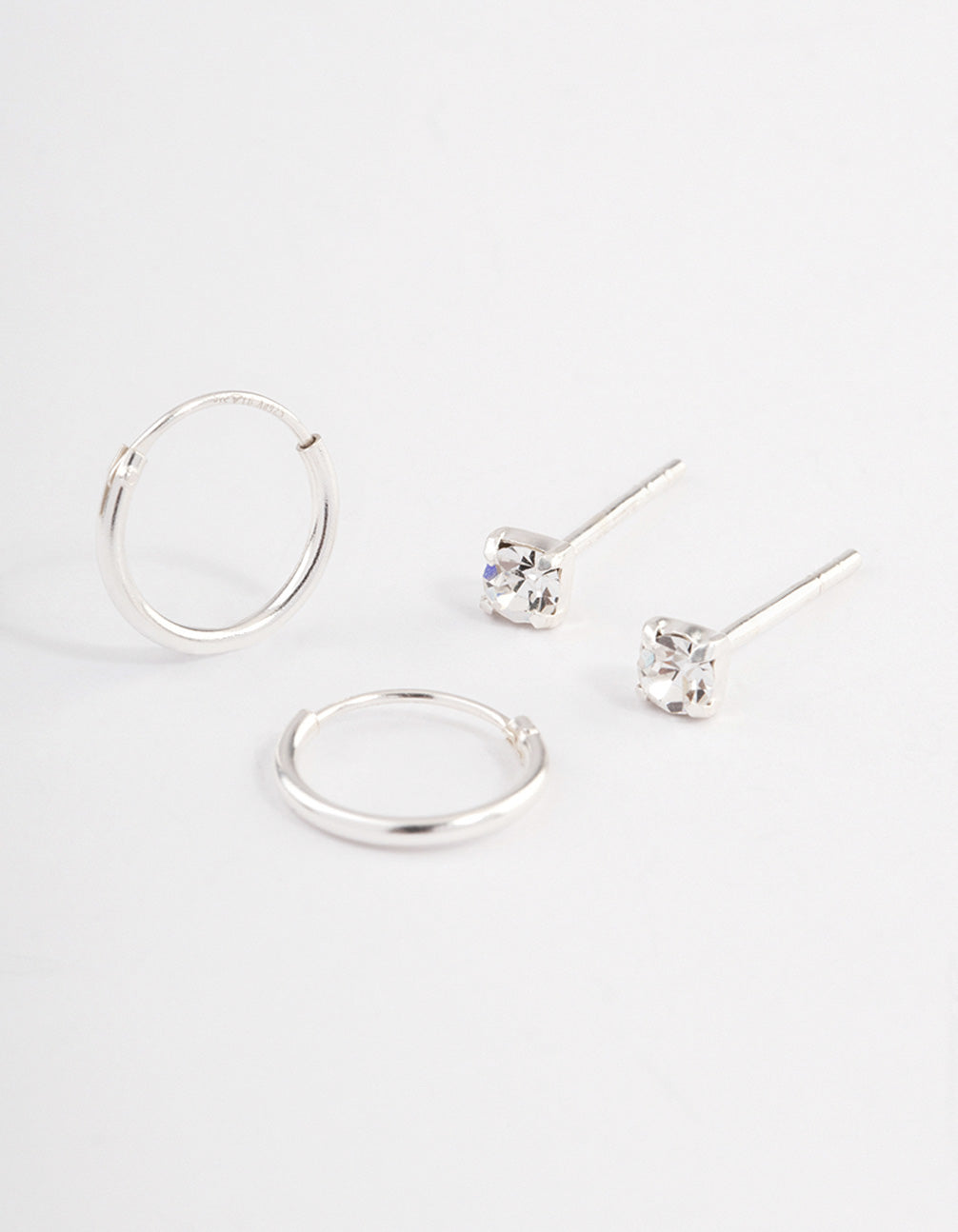 Sterling Silver Diamante Stud & Hoop Earring Pack