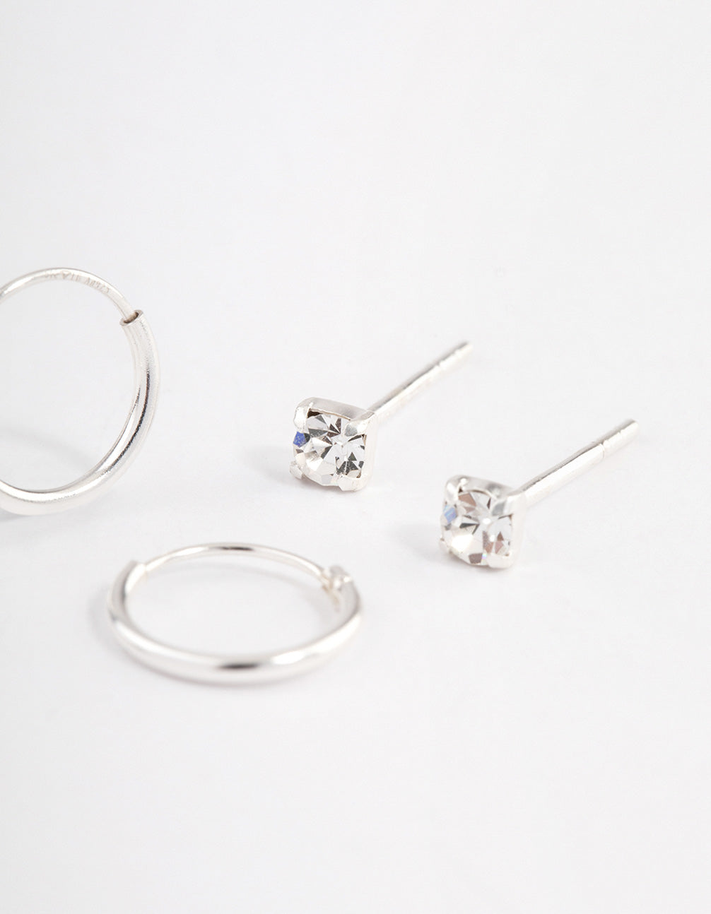 Sterling Silver Diamante Stud & Hoop Earring Pack