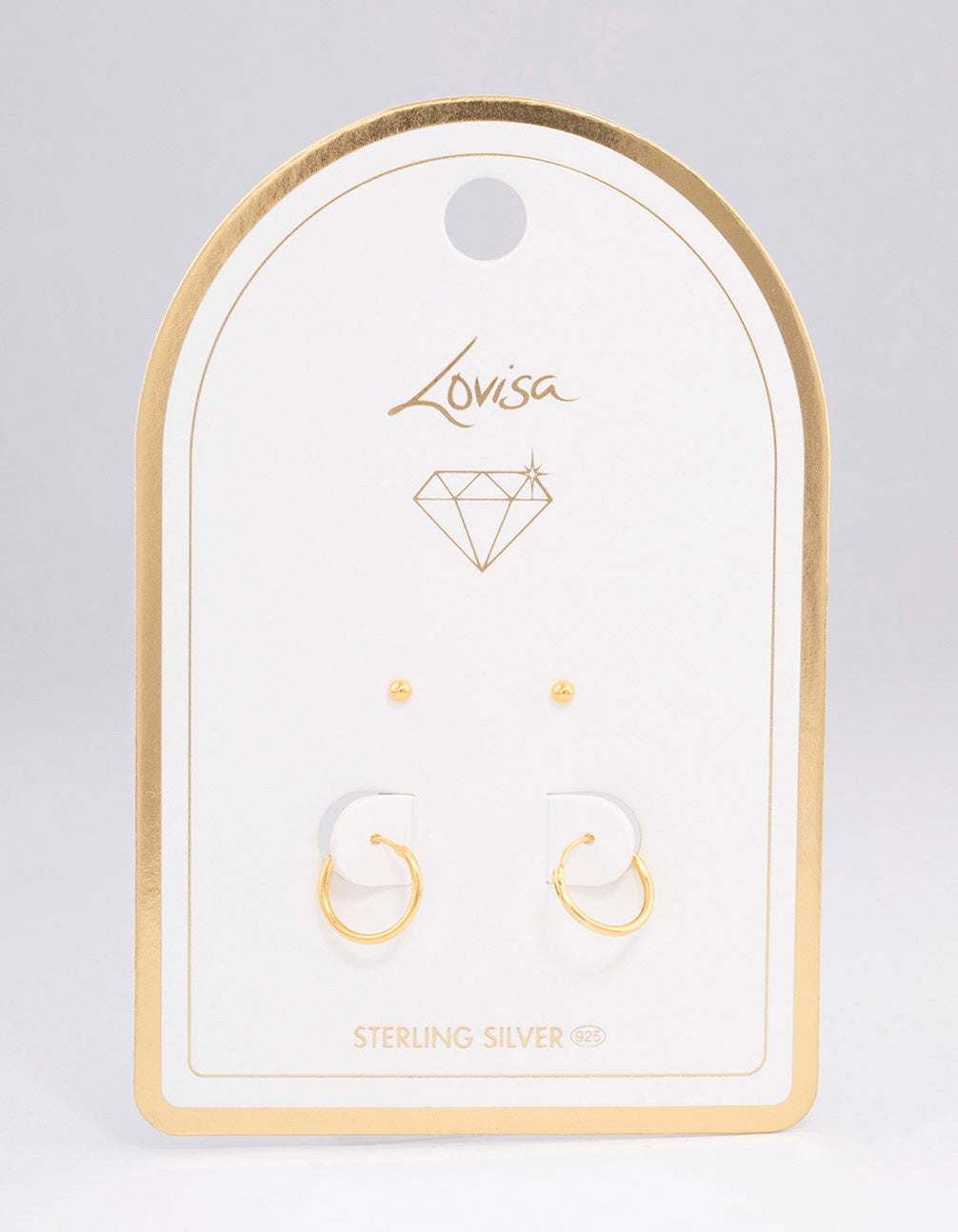 Gold Plated Sterling Silver Stud & Hoop Earring Pack 2mm
