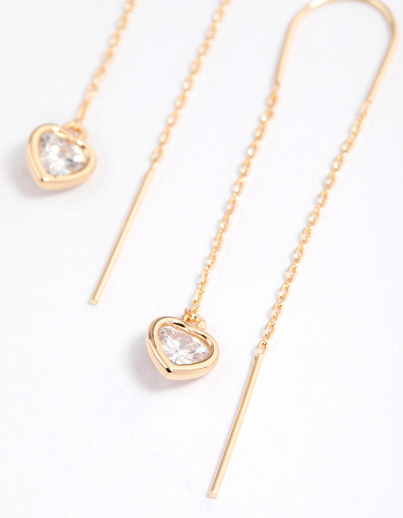 Gold Fan Heart Pendant Threader Earrings Lovisa