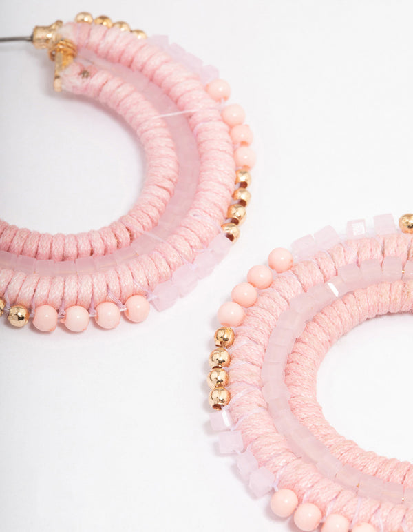 Gold Beaded Wrapped Hoop Earrings