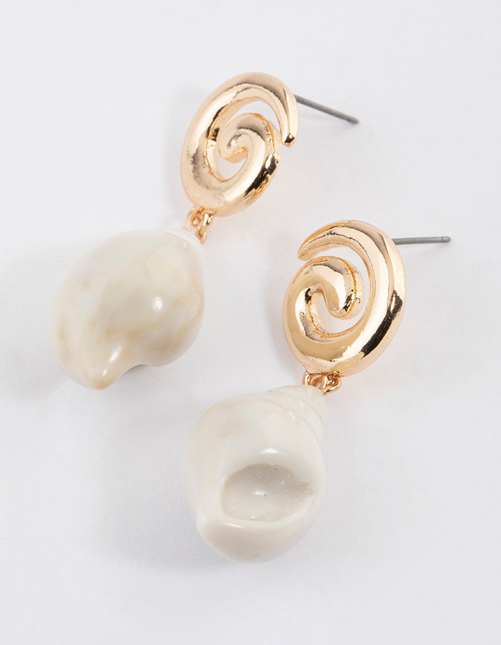 Gold Spiral Shell Drop Earrings