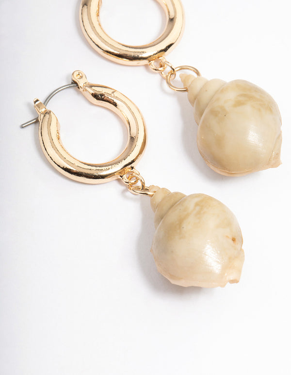 Gold Beachy Shell Drop Earrings